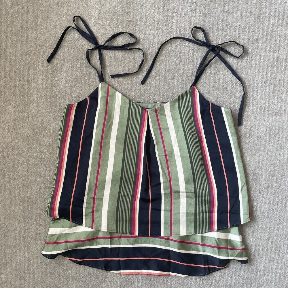 Banana Republic Tank Top Womens Small Striped Tie Shoulders Tiered Layered Flowy